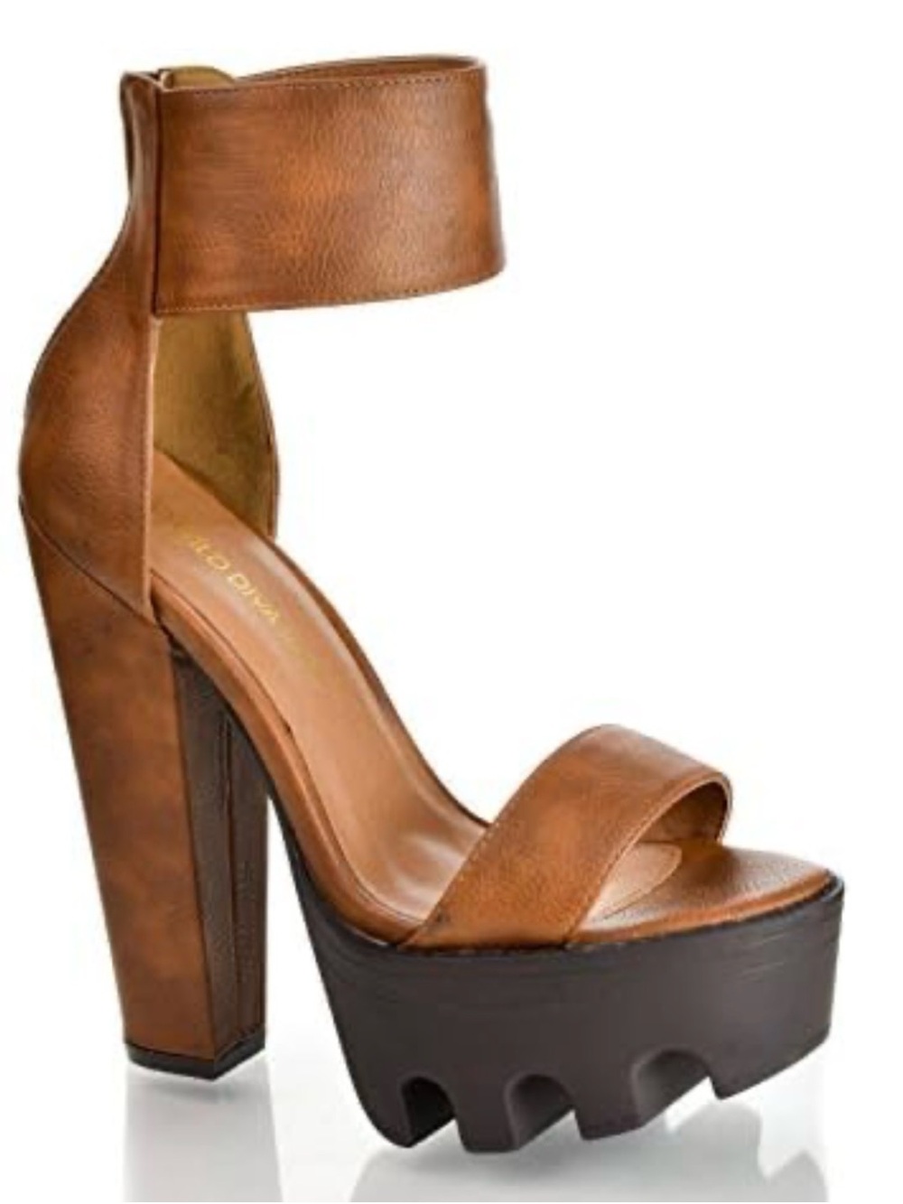 Wild Diva Brown Platform Ankle-Strap Block Heel Sandals